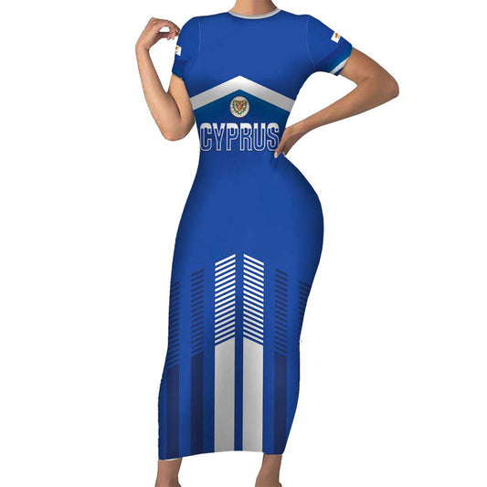 Custom Cyprus Football Go Champions Short Sleeve Bodycon Dress