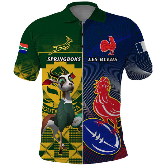 Custom South Africa And France Rugby Springboks With Les Bleus Together 2023 World Cup Polo Shirt