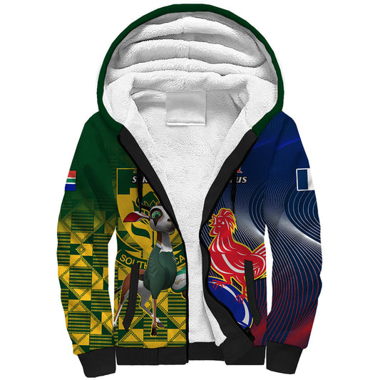 Custom South Africa And France Rugby Springboks With Les Bleus Together 2023 World Cup Sherpa Hoodie