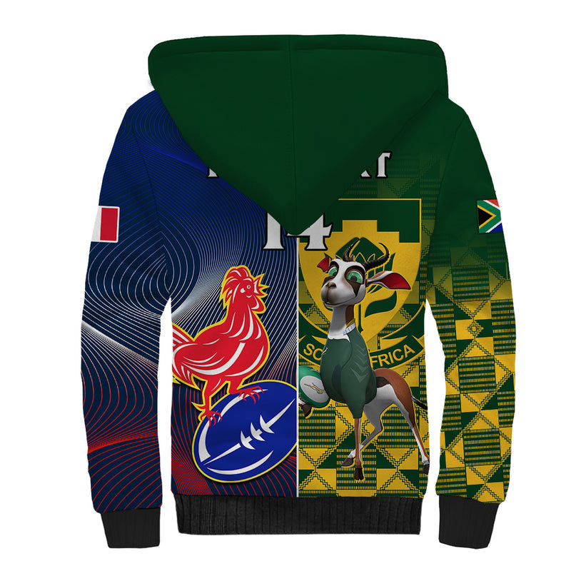 Custom South Africa And France Rugby Springboks With Les Bleus Together 2023 World Cup Sherpa Hoodie