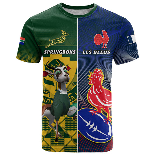 Custom South Africa And France Rugby Springboks With Les Bleus Together 2023 World Cup T Shirt
