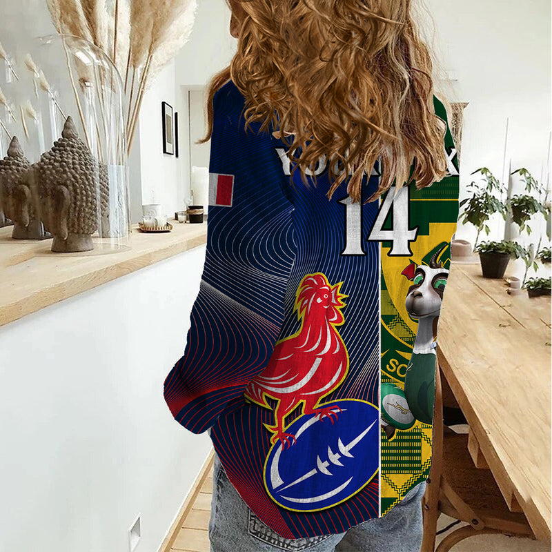 Custom South Africa And France Rugby Springboks With Les Bleus Together 2023 World Cup Women Casual Shirt