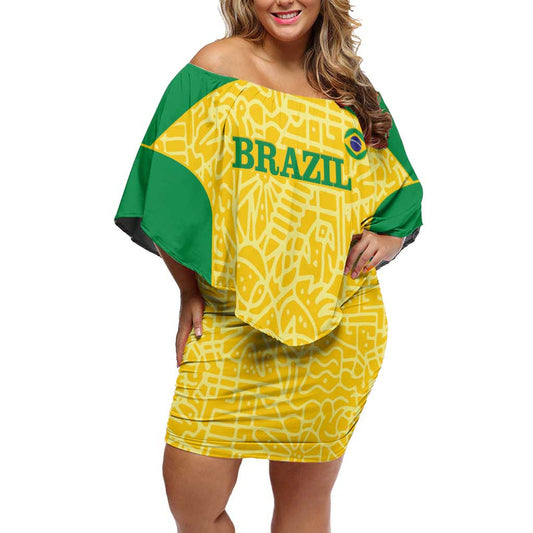 Custom Brazil Football Vamos Selecao - Yellow Off Shoulder Short Dress