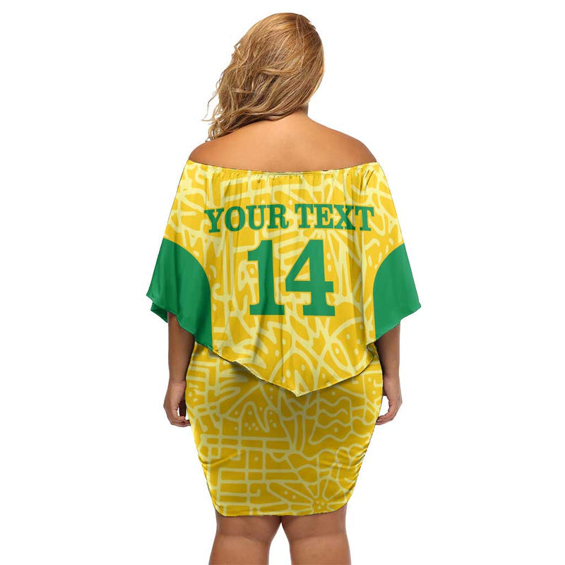 Custom Brazil Football Vamos Selecao - Yellow Off Shoulder Short Dress