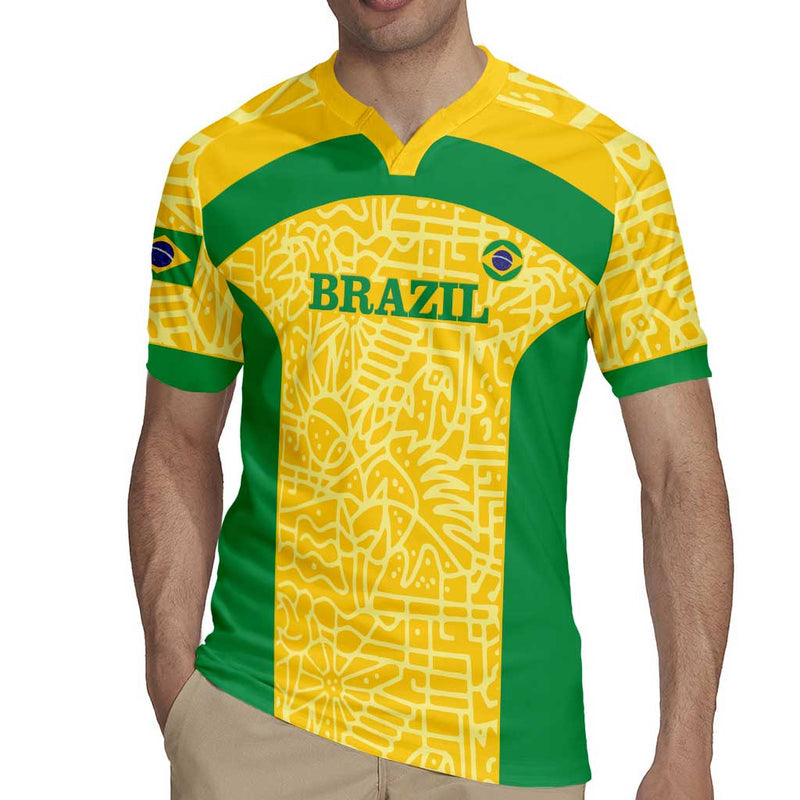Custom Brazil Football Vamos Selecao - Yellow Rugby Jersey