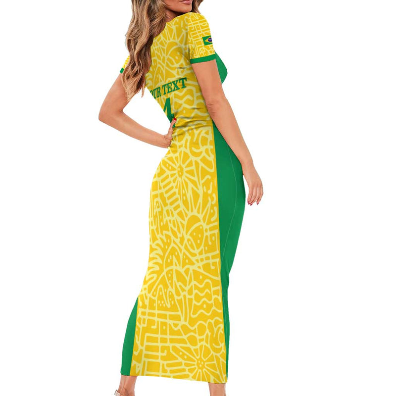 Custom Brazil Football Vamos Selecao - Yellow Short Sleeve Bodycon Dress