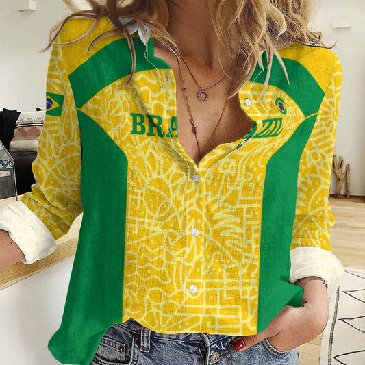 Custom Brazil Football Vamos Selecao - Yellow Women Casual Shirt