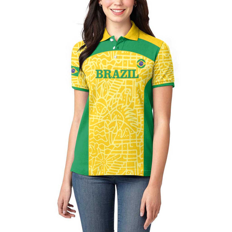 Custom Brazil Football Vamos Selecao - Yellow Women Polo Shirt