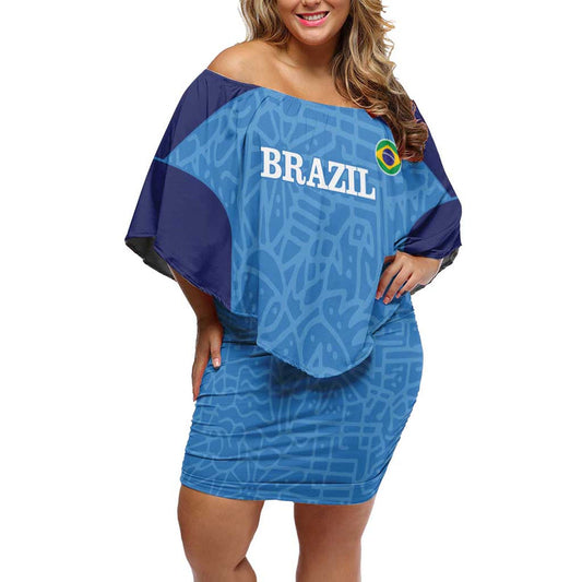 Custom Brazil Football Vamos Selecao - Blue Off Shoulder Short Dress