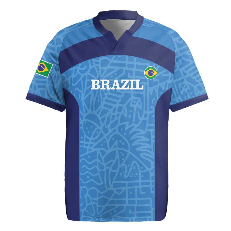 Custom Brazil Football Vamos Selecao - Blue Rugby Jersey