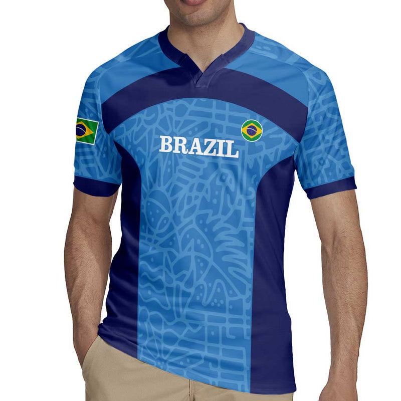 Custom Brazil Football Vamos Selecao - Blue Rugby Jersey