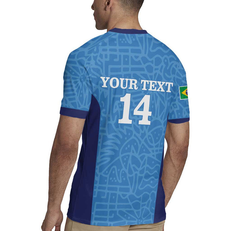 Custom Brazil Football Vamos Selecao - Blue Rugby Jersey