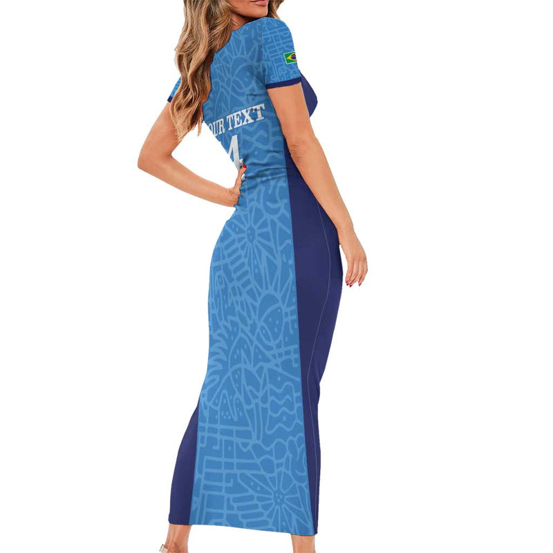 Custom Brazil Football Vamos Selecao - Blue Short Sleeve Bodycon Dress