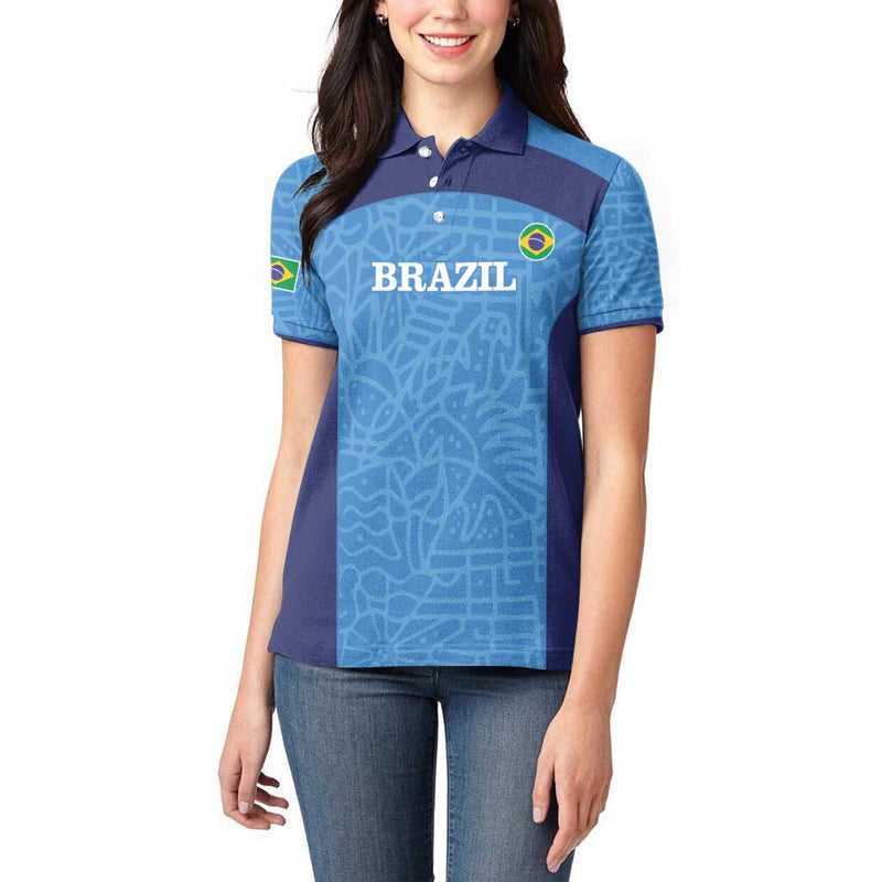Custom Brazil Football Vamos Selecao - Blue Women Polo Shirt