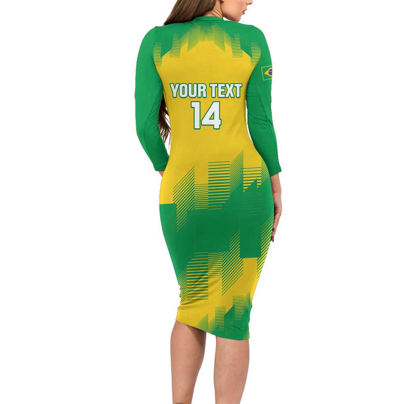 Custom Brasil Rugby 2025 Go Champions Yaras Long Sleeve Bodycon Dress