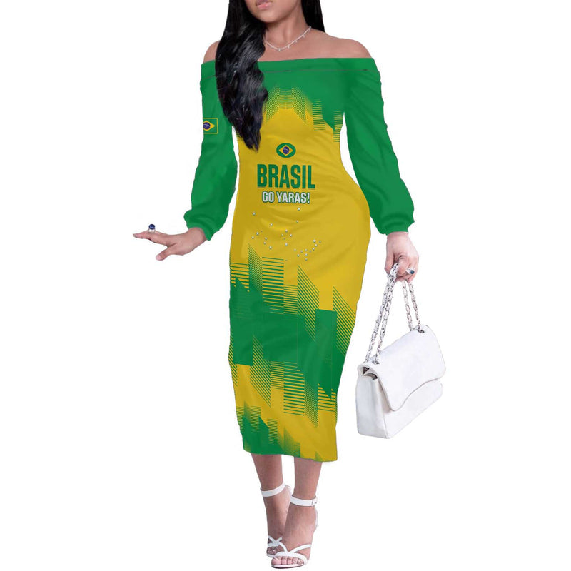 Custom Brasil Rugby 2025 Go Champions Yaras Off The Shoulder Long Sleeve Dress