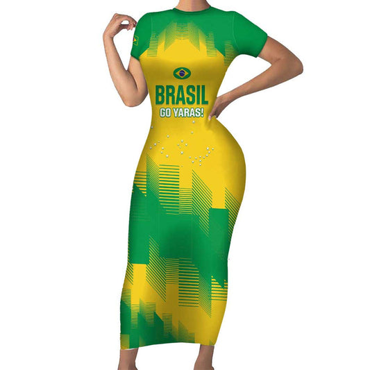 Custom Brasil Rugby 2025 Go Champions Yaras Short Sleeve Bodycon Dress