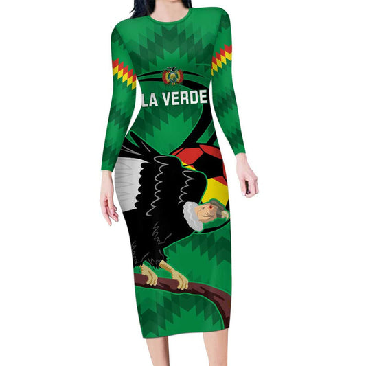 Custom Bolivia Football Andean Condor Vamo La Verde Long Sleeve Bodycon Dress
