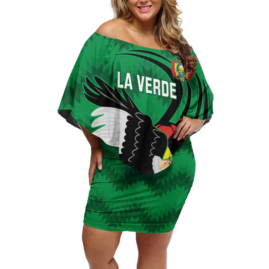 Custom Bolivia Football Andean Condor Vamo La Verde Off Shoulder Short Dress