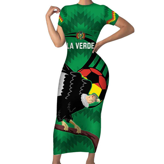 Custom Bolivia Football Andean Condor Vamo La Verde Short Sleeve Bodycon Dress