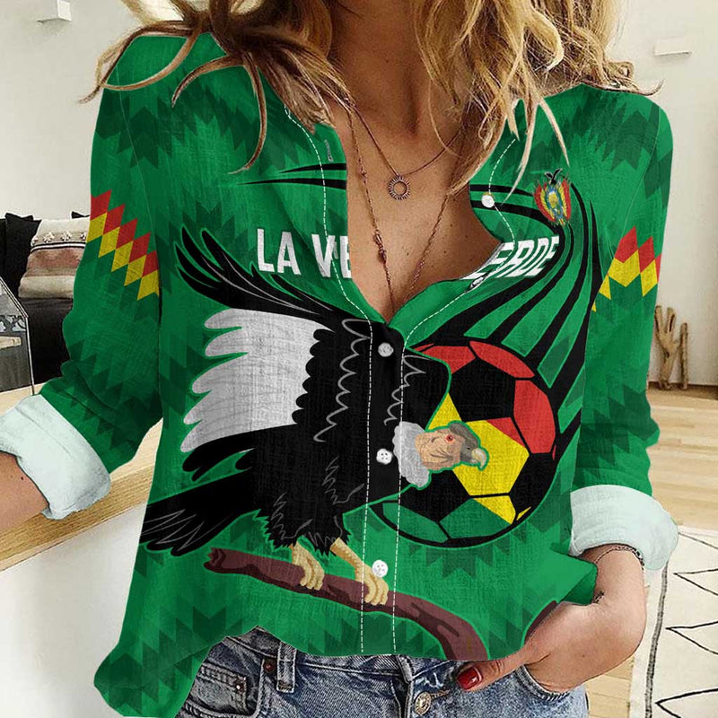 Custom Bolivia Football Andean Condor Vamo La Verde Women Casual Shirt