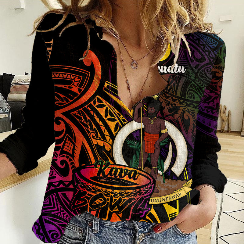 (Custom Personalised) Vanuatu Kava Bowl Mix Polynesian Gradient Style Women Casual Shirt