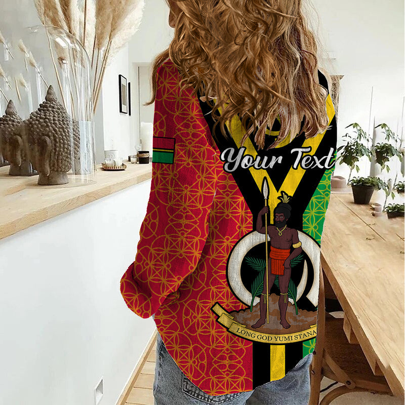 (Custom Personalised) Vanuatu Kava Bowl Mix Sand Drawing Flag Style Women Casual Shirt