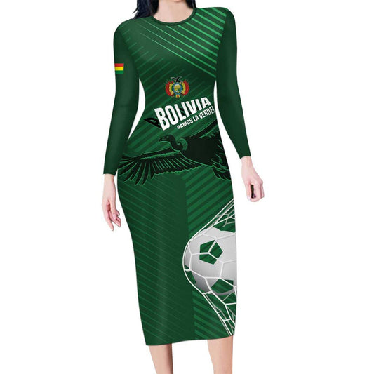 Custom Bolivia Football Vamos La Verde Long Sleeve Bodycon Dress