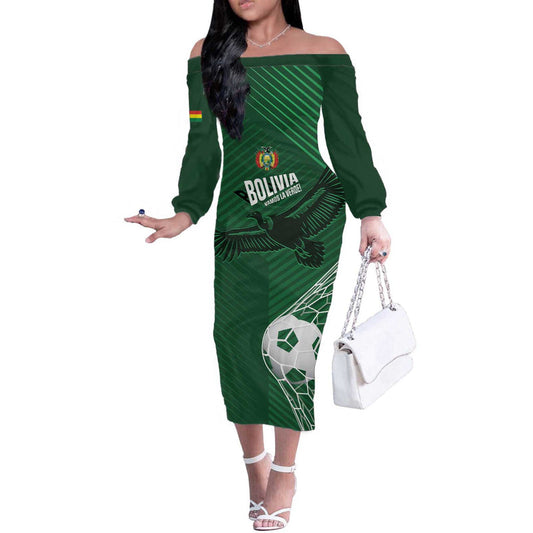 Custom Bolivia Football Vamos La Verde Off The Shoulder Long Sleeve Dress