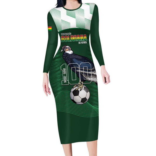 Custom Bolivia Football 100th Anniversary Andean Condor Proud Long Sleeve Bodycon Dress