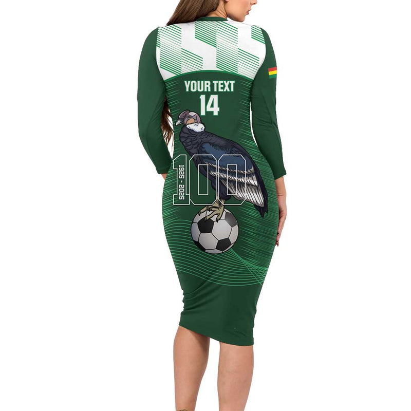 Custom Bolivia Football 100th Anniversary Andean Condor Proud Long Sleeve Bodycon Dress