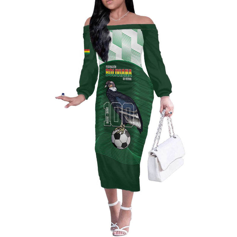 Custom Bolivia Football 100th Anniversary Andean Condor Proud Off The Shoulder Long Sleeve Dress