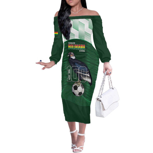 Custom Bolivia Football 100th Anniversary Andean Condor Proud Off The Shoulder Long Sleeve Dress