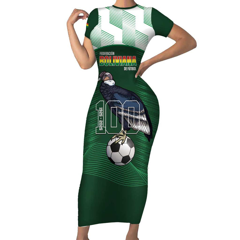 Custom Bolivia Football 100th Anniversary Andean Condor Proud Short Sleeve Bodycon Dress