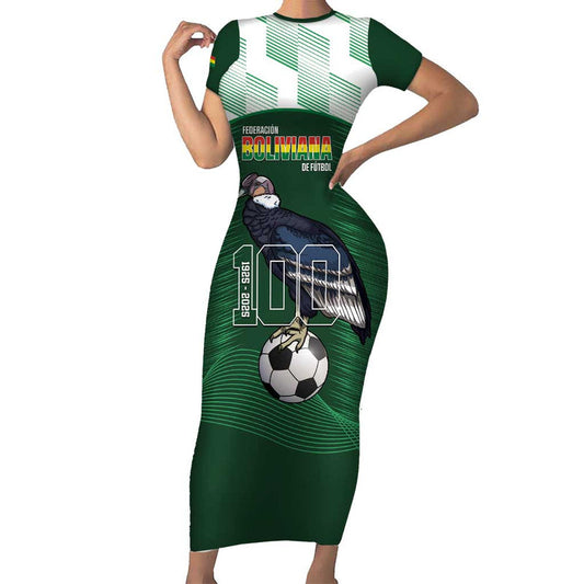 Custom Bolivia Football 100th Anniversary Andean Condor Proud Short Sleeve Bodycon Dress