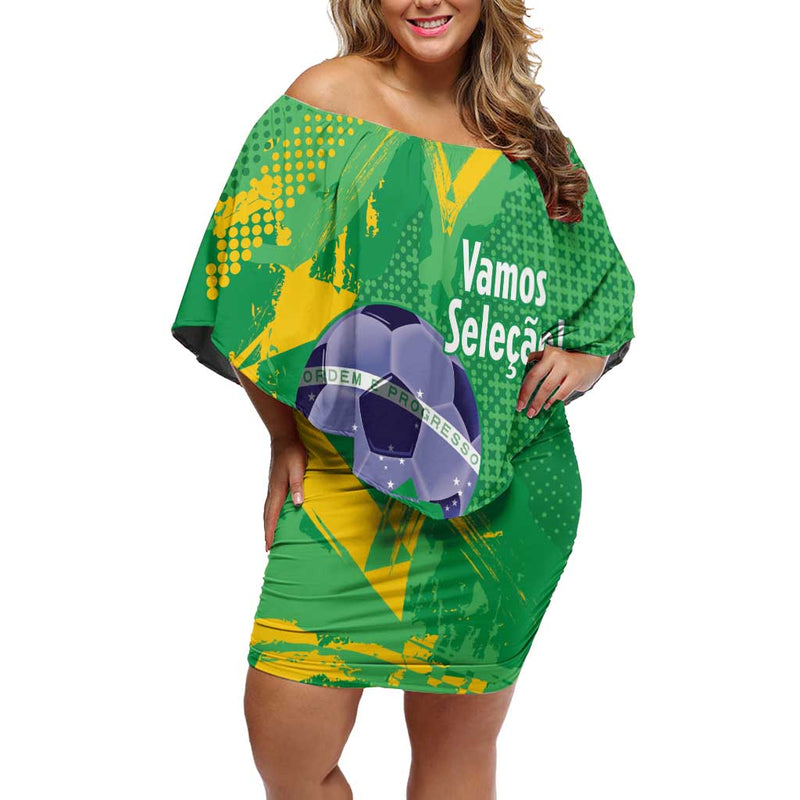 Custom Brazil Football Vamos Selecao Brushes Style Off Shoulder Short Dress