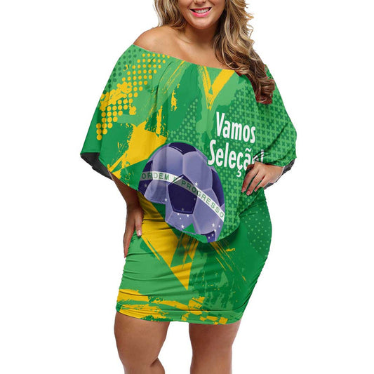Custom Brazil Football Vamos Selecao Brushes Style Off Shoulder Short Dress