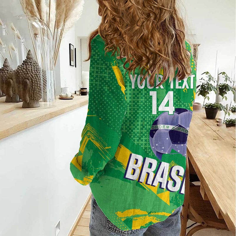 Custom Brazil Football Vamos Selecao Brushes Style Women Casual Shirt