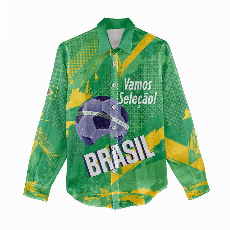 Custom Brazil Football Vamos Selecao Brushes Style Women Casual Shirt