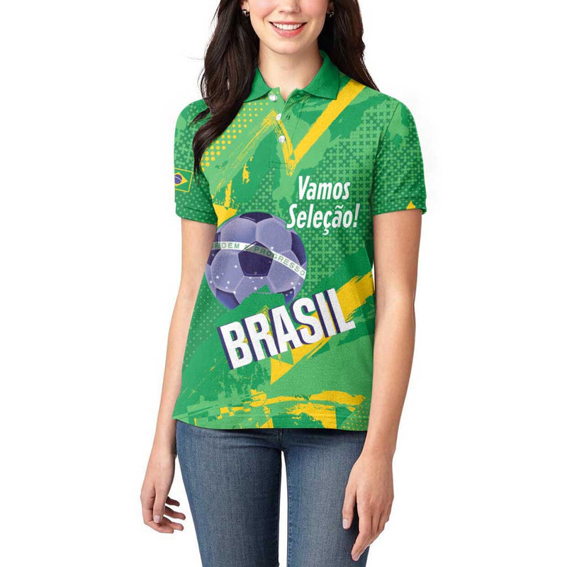 Custom Brazil Football Vamos Selecao Brushes Style Women Polo Shirt