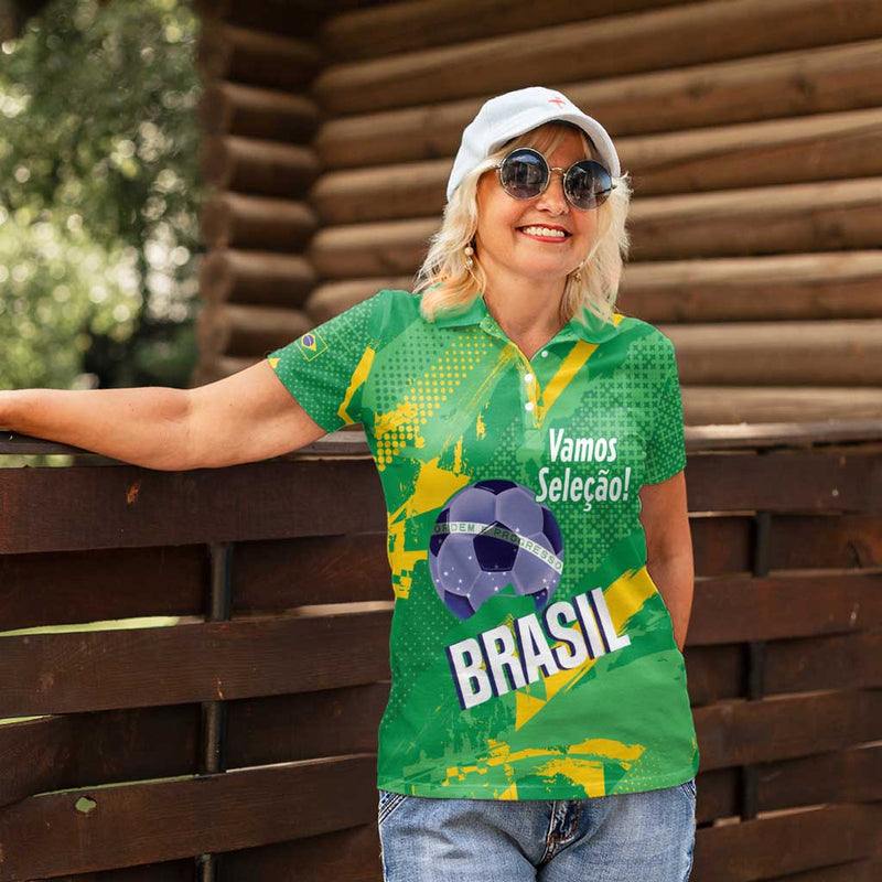 Custom Brazil Football Vamos Selecao Brushes Style Women Polo Shirt