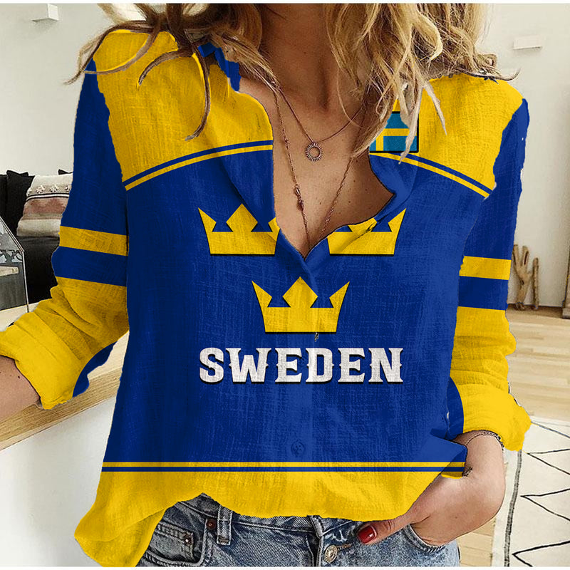 (Custom Text And Number) Sweden Hockey 2023 Sporty Style Women Casual Shirt