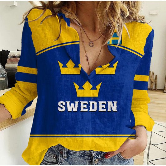 (Custom Text And Number) Sweden Hockey 2023 Sporty Style Women Casual Shirt