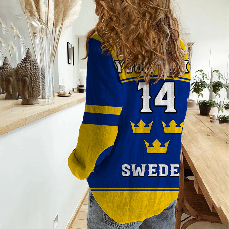 (Custom Text And Number) Sweden Hockey 2023 Sporty Style Women Casual Shirt
