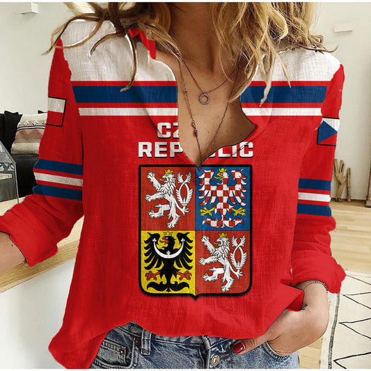 (Custom Text And Number) Czech Republic Hockey 2023 Sporty Style Women Casual Shirt