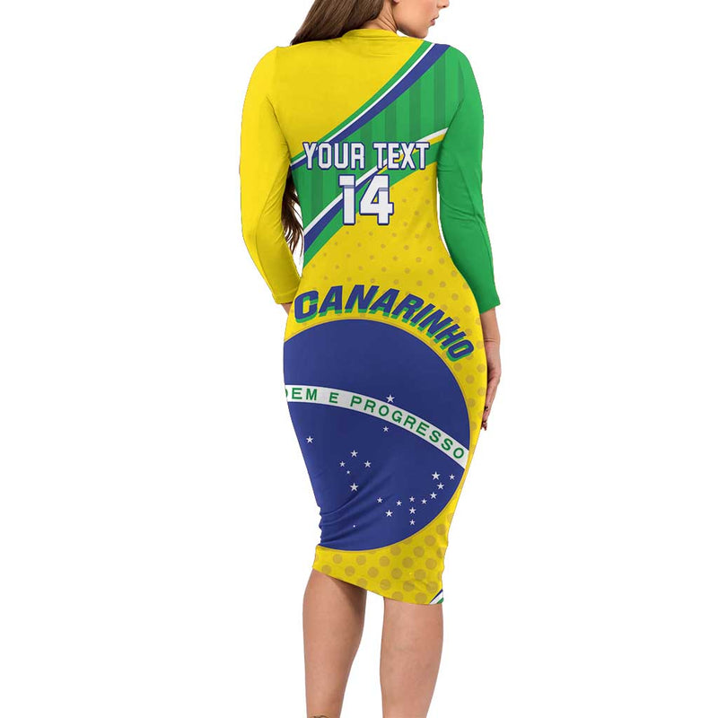 Custom Brazil Football Vamos Canarinho Long Sleeve Bodycon Dress