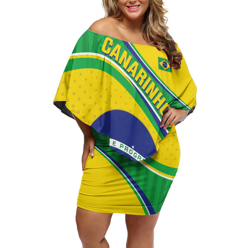 Custom Brazil Football Vamos Canarinho Off Shoulder Short Dress