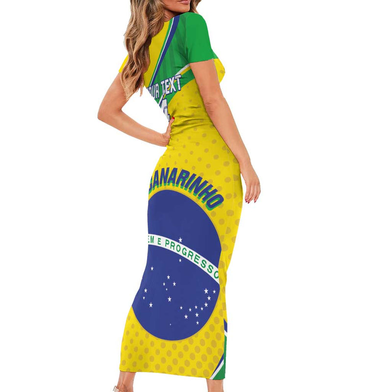 Custom Brazil Football Vamos Canarinho Short Sleeve Bodycon Dress