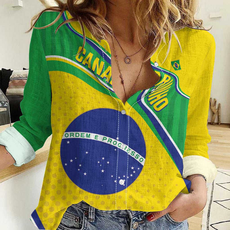 Custom Brazil Football Vamos Canarinho Women Casual Shirt