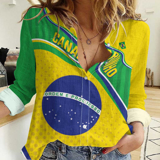 Custom Brazil Football Vamos Canarinho Women Casual Shirt
